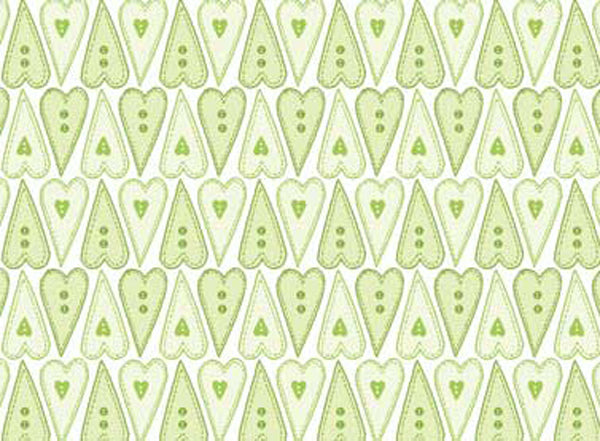 102042 Basically Hugs Heart Buttons Light Green by Helen Stubbings 100% cotton