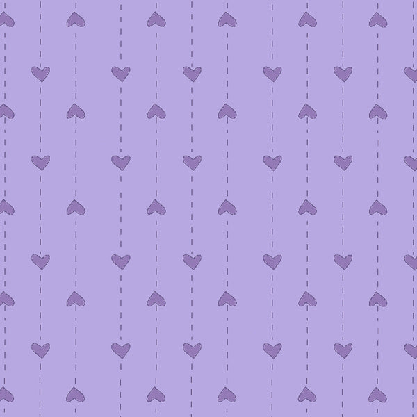 102049 Basically Hugs Hearts Mid Purple by Helen Stubbings 100% cotton