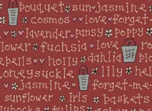 103011 Basket in Bloom Text Red by Gail Pan Designs 100% cotton