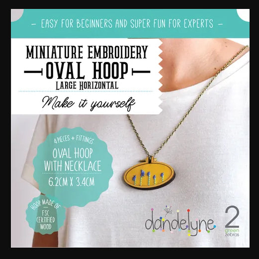 315007 Miniature Embroidery Hoop Oval Large Horizontal Timber with Necklace