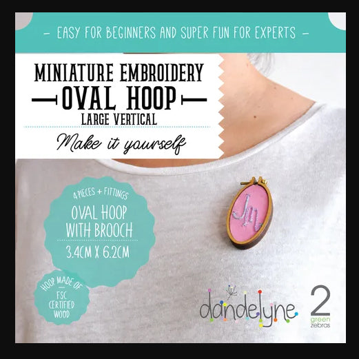 315008 Miniature Embroidery Hoop Oval Large Vertical Timber with Brooch
