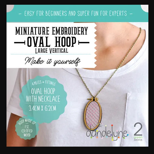 315009 Miniature Embroidery Hoop Oval Large Vertical Timber with Necklace