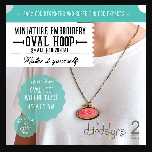 315012 Miniature Embroidery Hoop Oval Small Horizontal Timber with Necklace