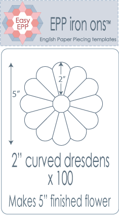 501026 Pack of 100 x 2in curved dresden iron on washaway precut paper EPP