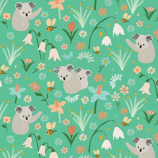 105004 Koala Garden Green by Amanda Joy Callaghan 100% cotton