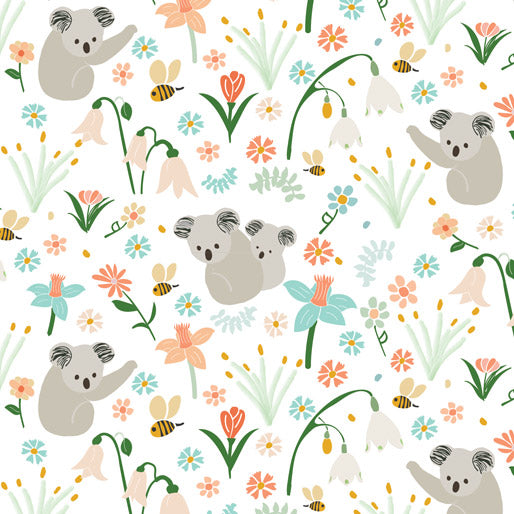 105005 Koala Garden White by Amanda Joy Callaghan 100% cotton