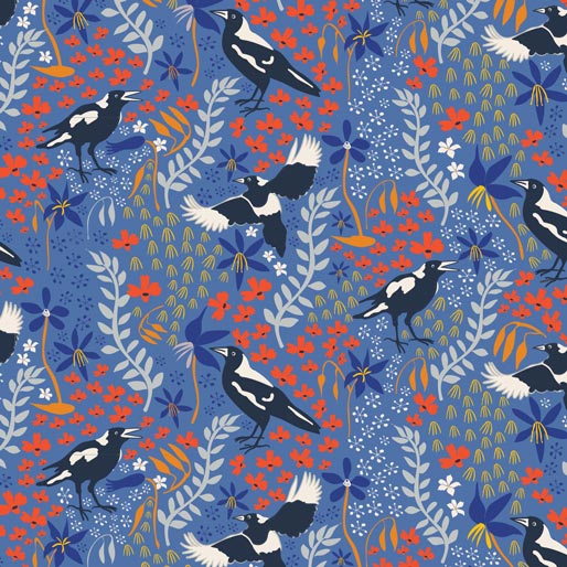 105010 Taking Flight Magpies Dark Blue by Amanda Joy Callaghan 100% cotton