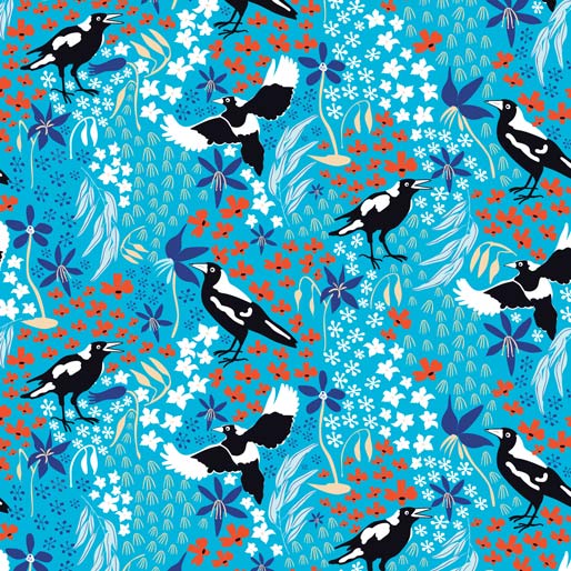 105015 Taking Flight Magpies Light Blue by Amanda Joy Callaghan 100% cotton