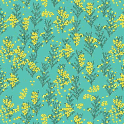 105025 Outback Beauty Wattle Dance Turquoise by Amanda Joy Callaghan 100% cotton