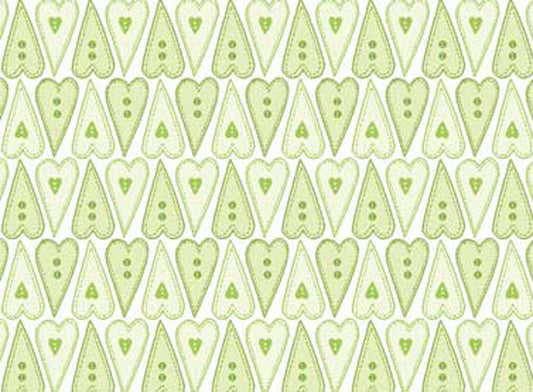 102042 Basically Hugs Heart Buttons Light Green by Helen Stubbings 100% cotton