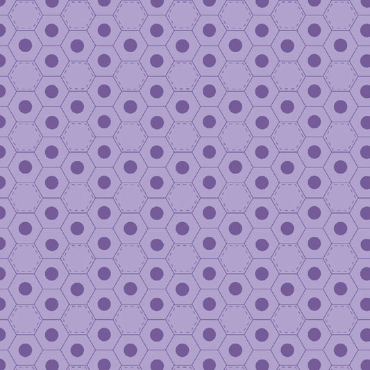 102055 Basically Hugs Honeycomb Mid Purple by Helen Stubbings 100% cotton