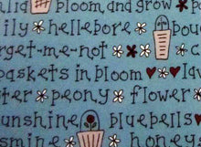 103010 Basket in Bloom Text Blue by Gail Pan Designs 100% cotton