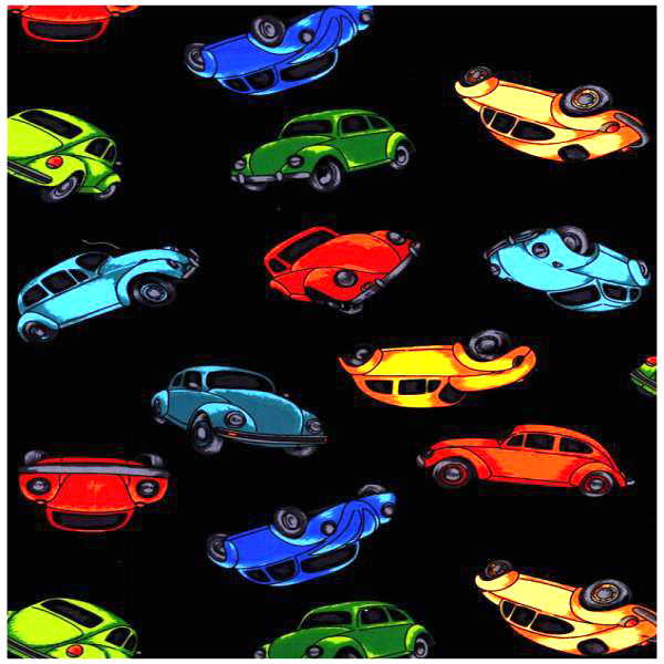 104018 Beetle car on black by Nutex 100% cotton