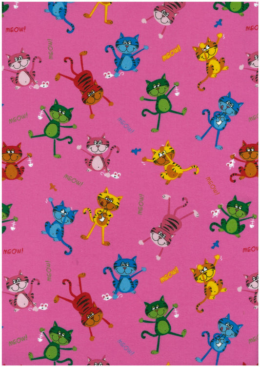 104023 Pink Cat Flannel by Nutex 100% cotton