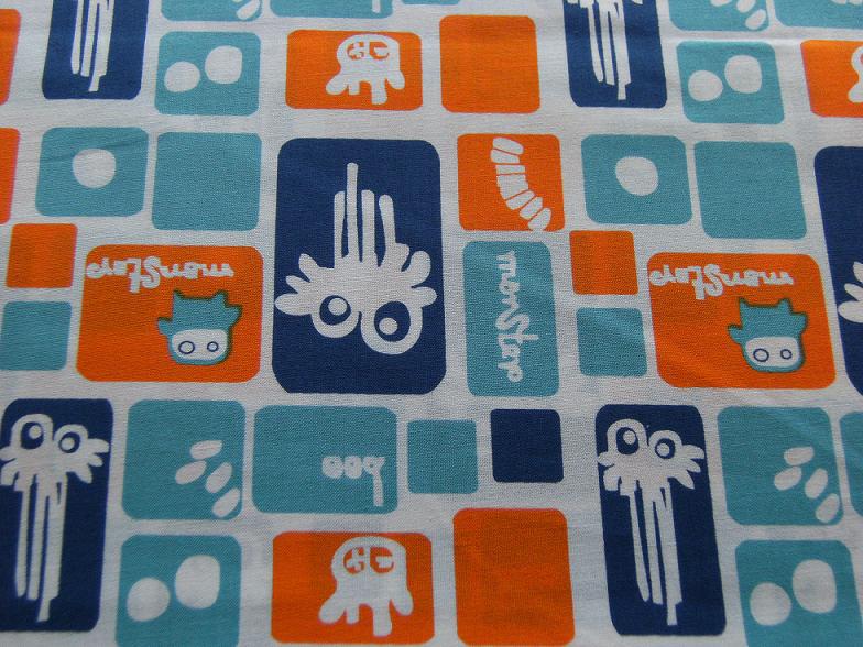 109005 Monster Squares Little Monsters by Stepping Stones Aqua Orange 100% Cotton