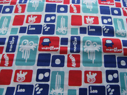 109006 Monster Squares Little Monsters by Stepping Stones Red Navy 100% Cotton