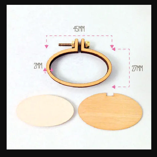 315011 Miniature Embroidery Hoop Oval Small Horizontal Timber with Brooch