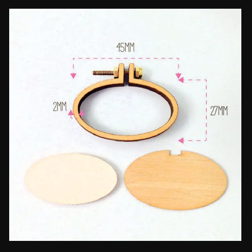 315012 Miniature Embroidery Hoop Oval Small Horizontal Timber with Necklace