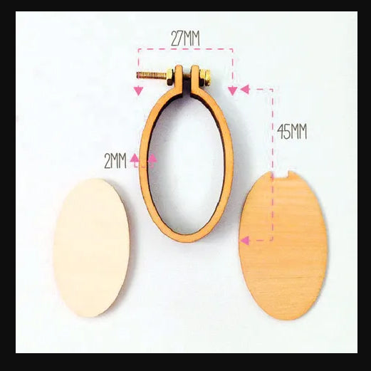 315014 Miniature Embroidery Hoop Oval Small Vertical Timber with Brooch